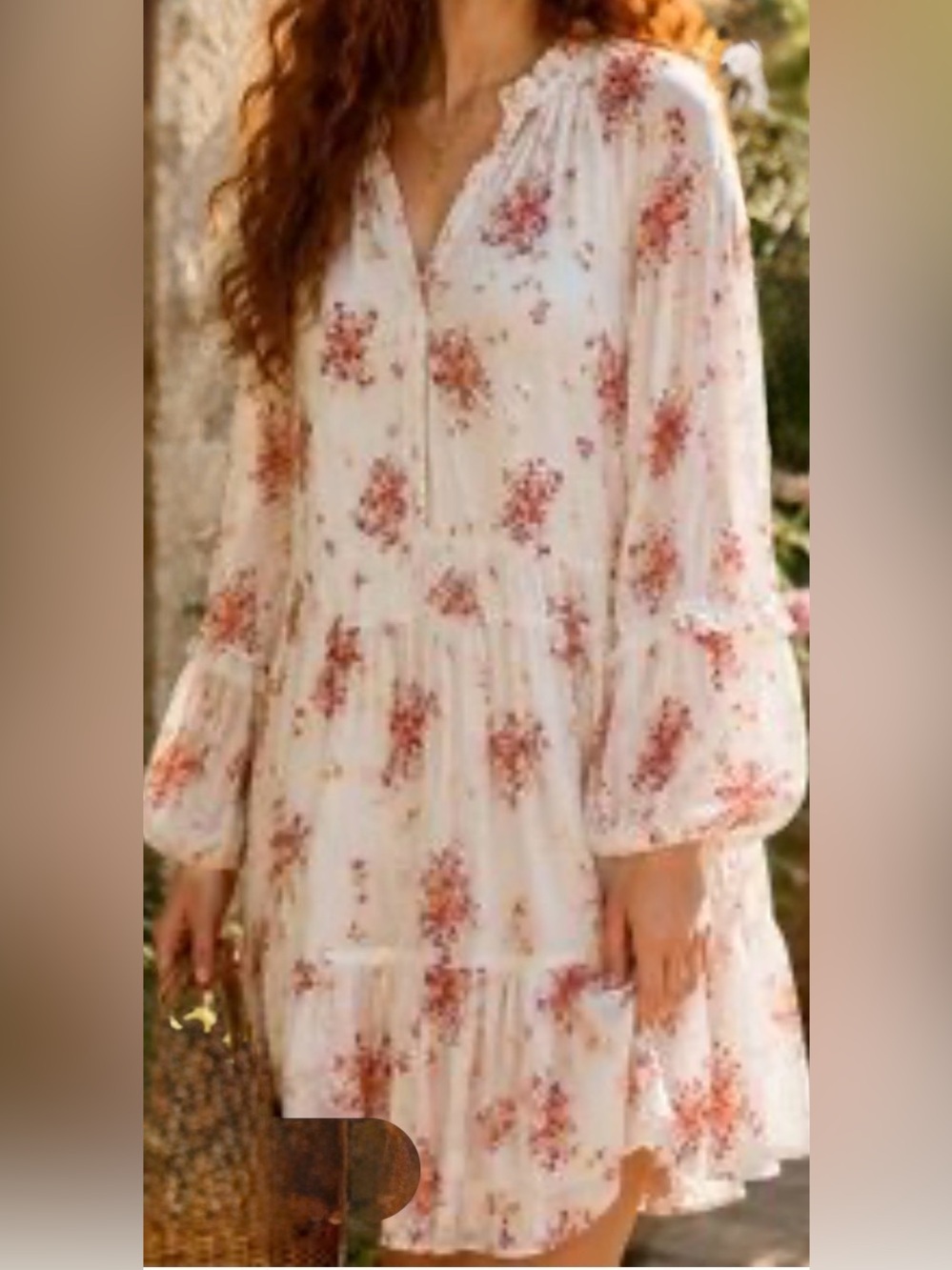 Vince Camuto 3-Tiered Flowy Dress floral pattern sheer long balloon sleeves.  XS